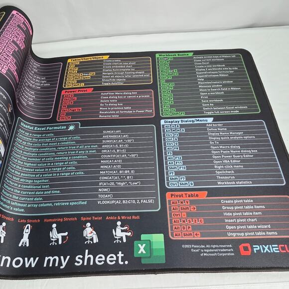 Windows, Office, Excel Shortcut Keys Extended Large Mouse Pad Non-Slip Base - Picture 6 of 10